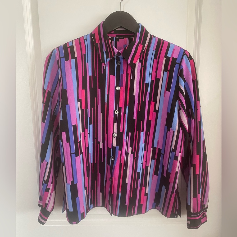 Vintage Pink and Blue Striped Blouse